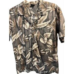 Palmwave Hawaii Shirt Men’s XL Gray Green Short Sleeve Floral Print Cotton